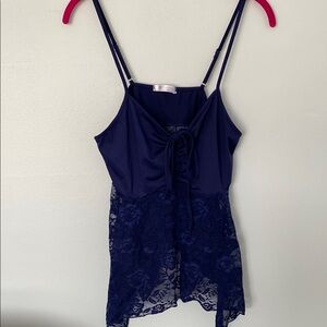Navy Lace Cami Slip Dress with Tie Front